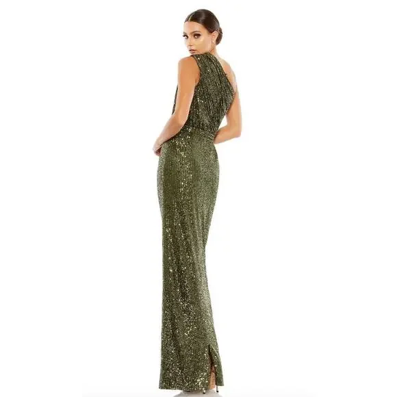 Mac Duggal || Sequined Ruched One Shoulder Gown Maxi Dress - Picture 2 of 9